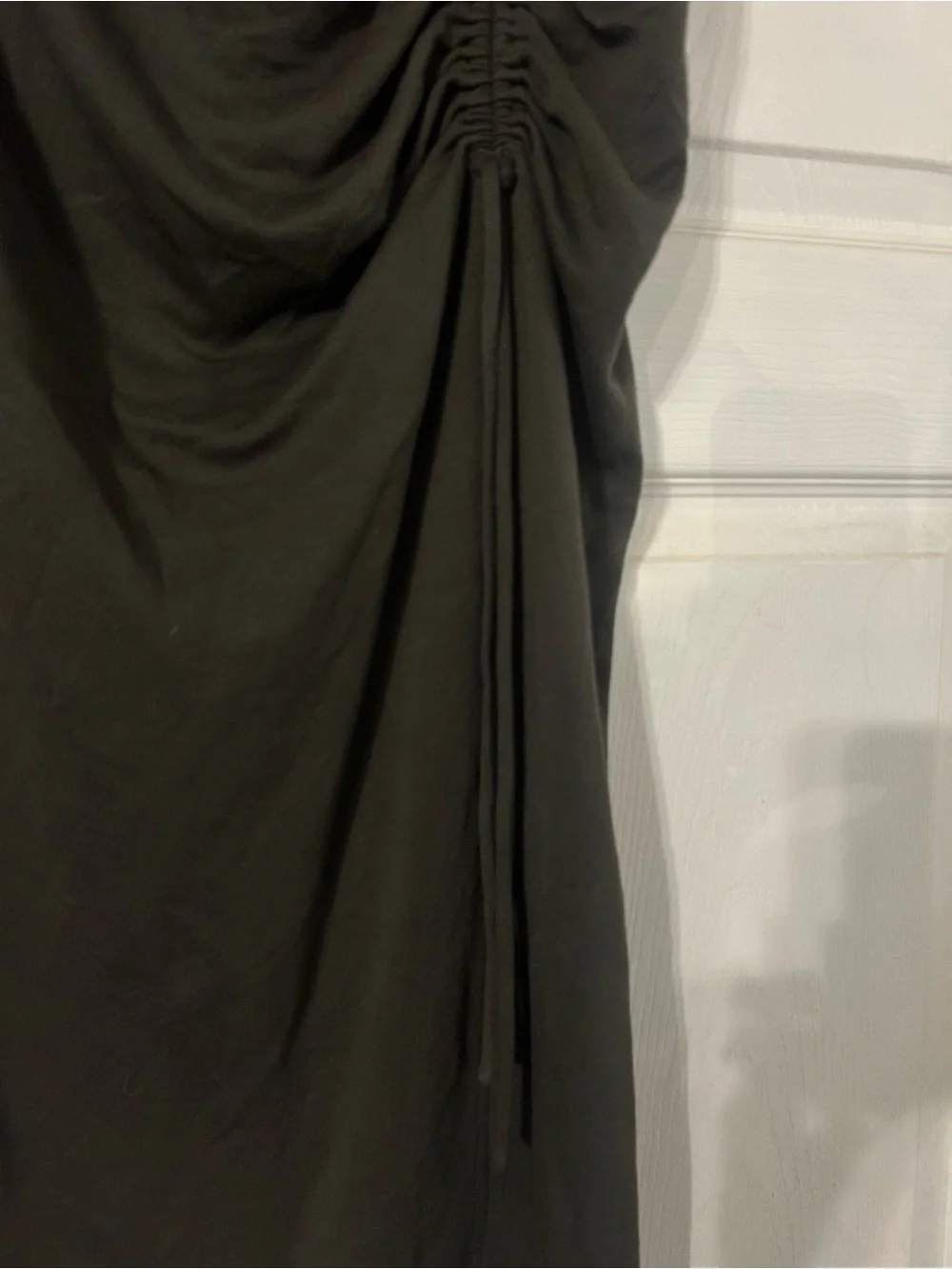 Ruched Side-Drawstring dark olive green Midi Skirt L